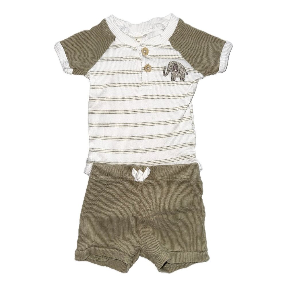 Ribbed Striped Baby Outfit with Elephant Patch